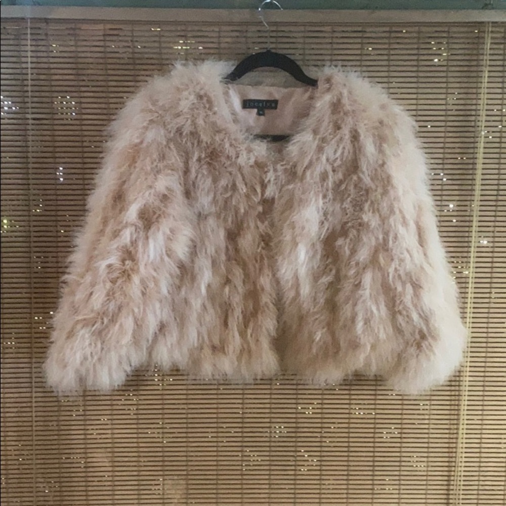 Baby Pink Jocelyn Ostrich Feather Crop Jacket